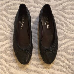 Chanel Black Leather Ballet Flats